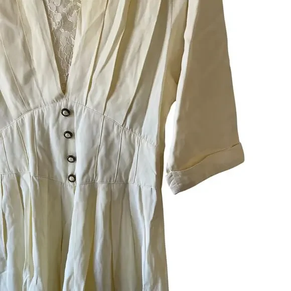 Vintage cream white prairie midi dress with pleating size medium - Picture 3 of 8